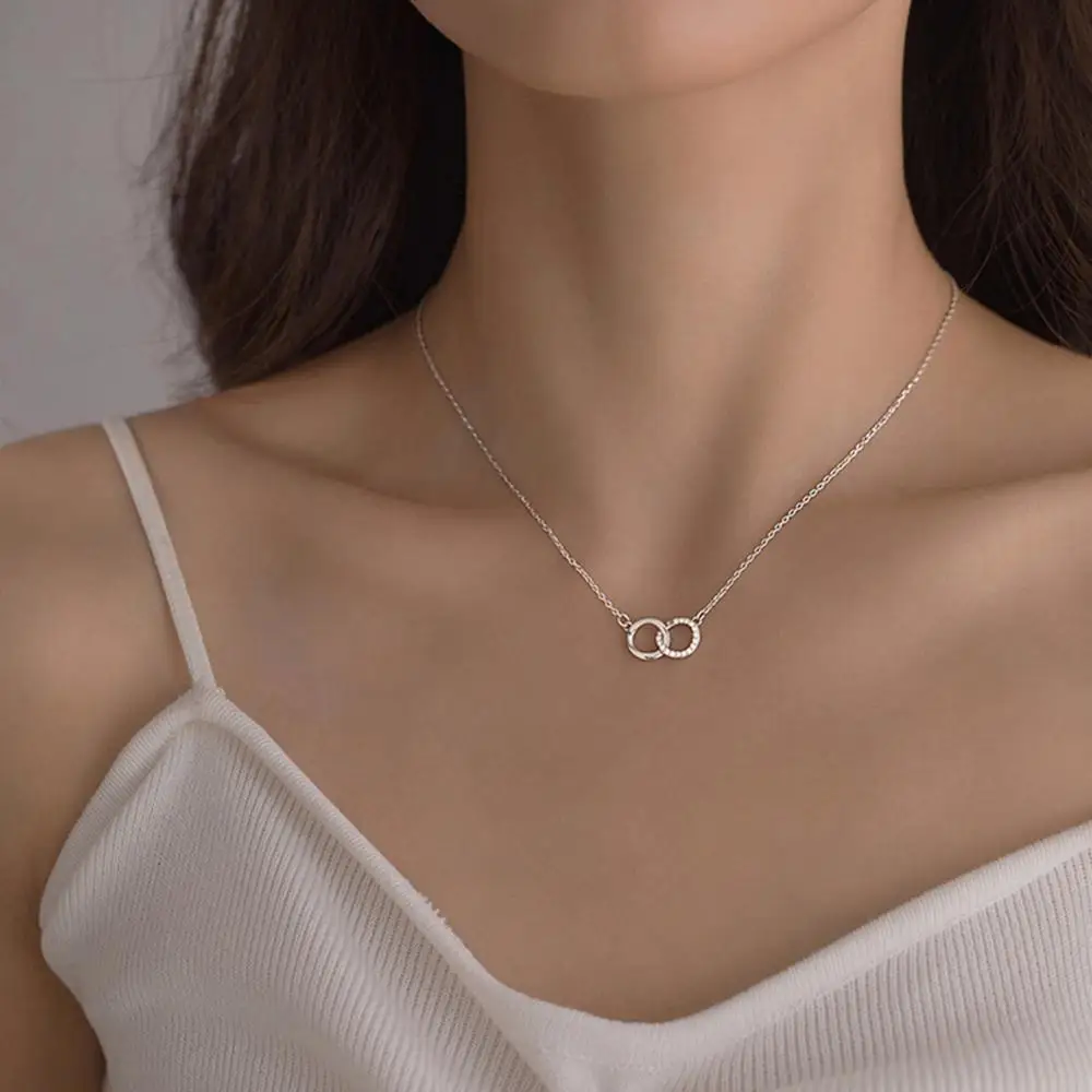 Новое Изысканное геометрическое ожерелье с двойным кольцом на цепочке до ключиц