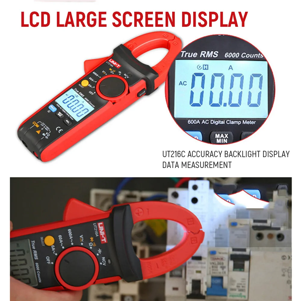 

UNI-T UT216 Digital Clamp Meter True RMS 600A Automatic Range Ammeter DC AC Current Voltage Multimeter With Flashlight SP