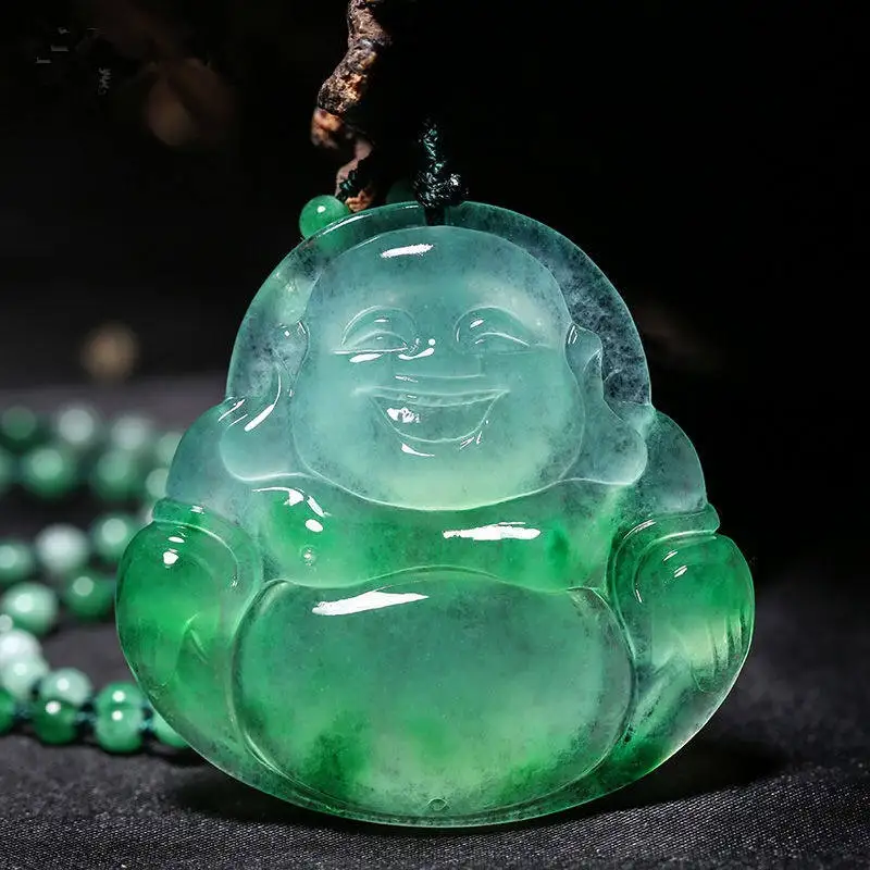 

Carved Maitreya Buddha Jade Pendant Natural Chinese White Green Jadeite Laughing Necklace Jewellery Fashion Amulet Gifts