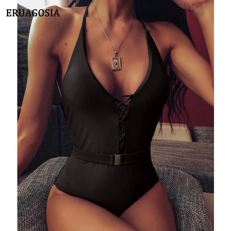 Женский слитный купальник с чашками пуш ап V образным вырезом и открытой