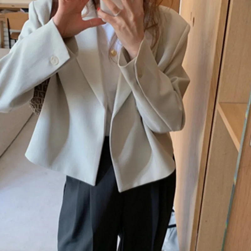 

New Fall Woman Jacket Single Button Apricot Turn-down Neck Korean Coat Woman Work Streetwear Jacket Autumn Winter