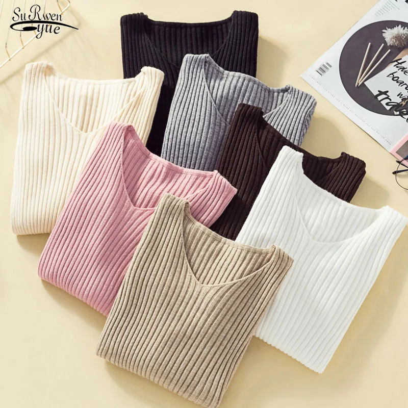 

Женский вязаный тонкий свитер, пуловер, Однотонный свитер с длинным рукавом, Осень-зима 2020, Женский 10382