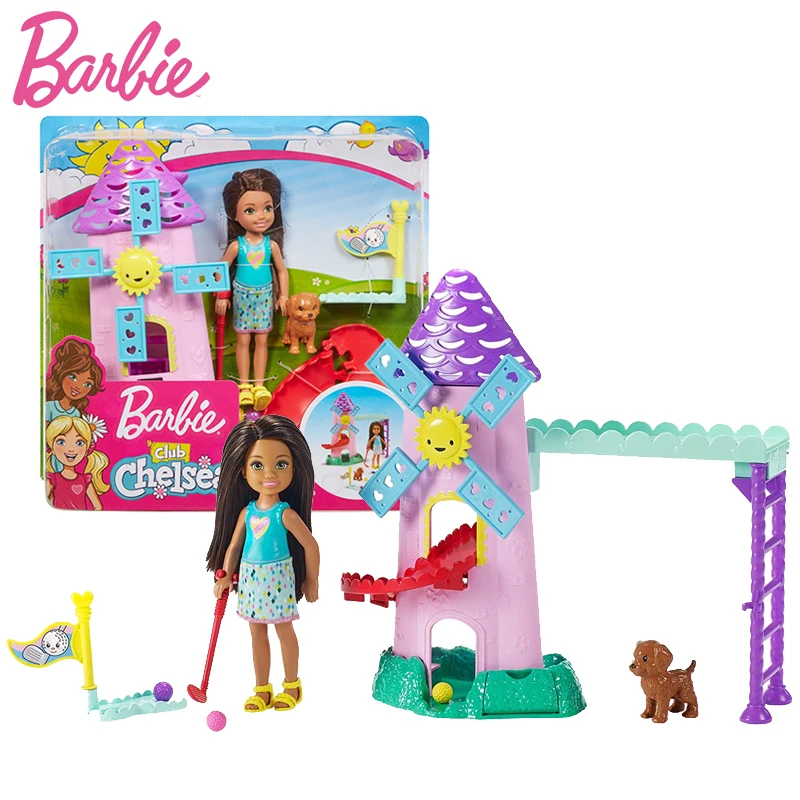 

Barbie Club Chelsea Mini Golf Doll and Playset with moving windmill putting flag golf club Toy for Girl Gift FRL85