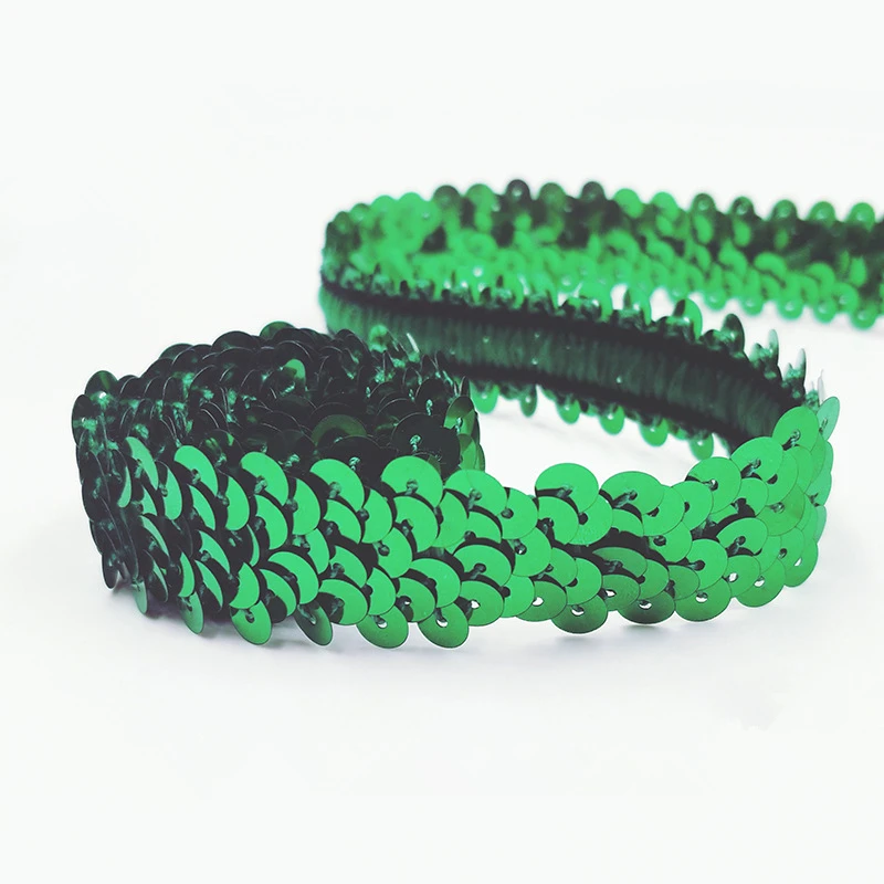 

1 yard 2 rows of stretch sequined lace DIY sewn handmade clothing accessories sequined beaded ribbon wedding decoration