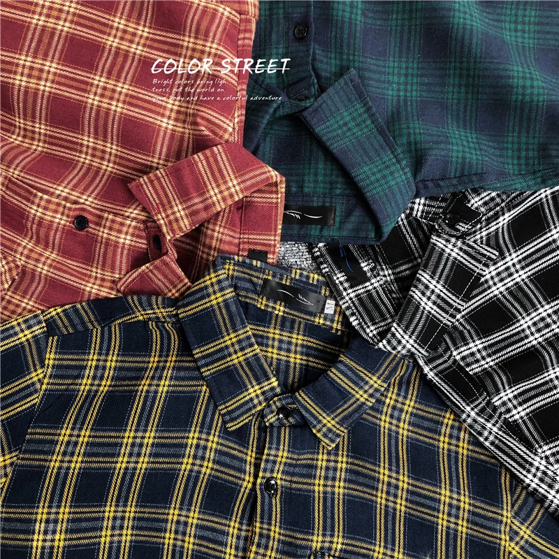 

4 Colors Plaid Shirts Men Oversized 3XL Baggy Long Sleeve Top Harajuku Vintage Classic Checkered Shirt Thick Casual Outwear Ins