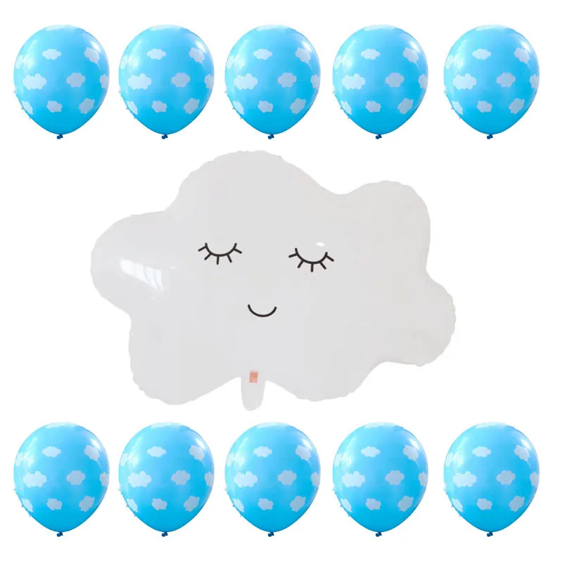 11 шт. 12 дюймов сине белые воздушные шарики с нарисованными облаками для маленьких