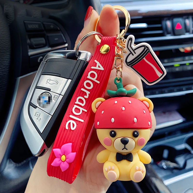 Милый брелок для ключей с клубникой арбузом фруктом мультяшным медведем женщин и