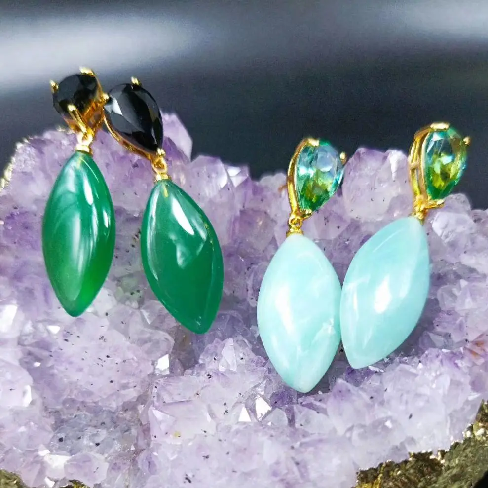 Женские Висячие серьги с лунным камнем из розового кварца Amazonite chalcedony длинное