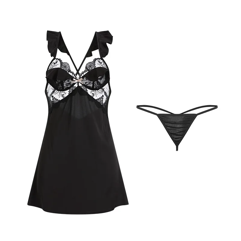 

Sexy Deep V Private Backless Pajamas Ruffled Lace Slip Nightdress Babydoll Lingerie Babydoll Lingerie Lace Lingerie