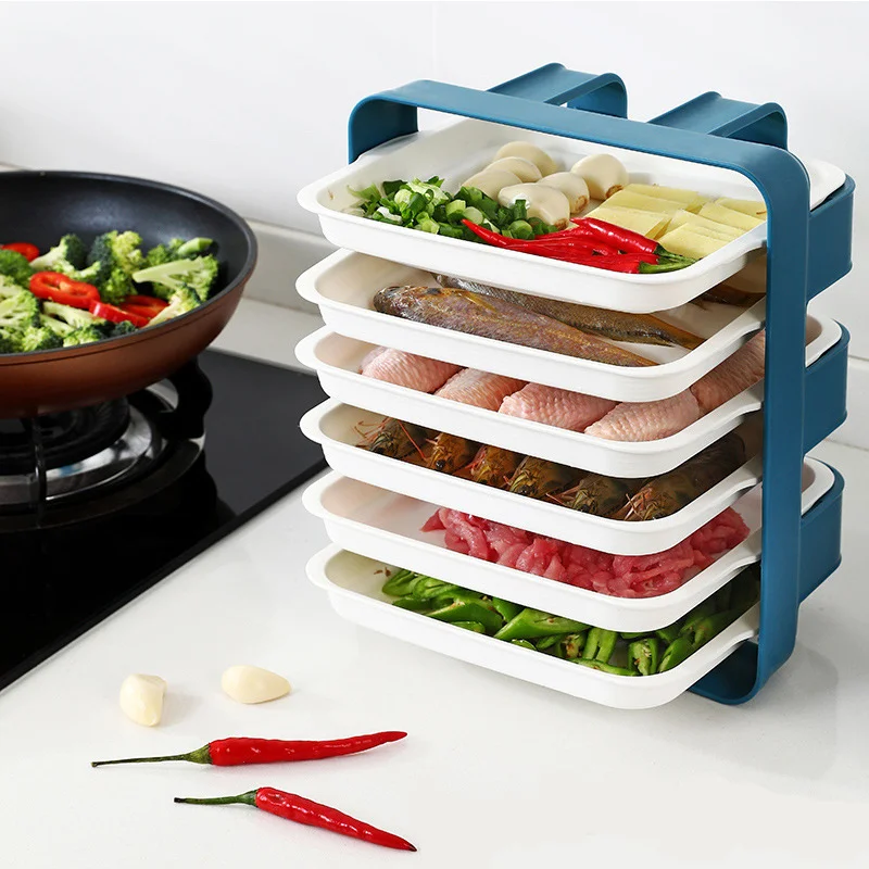 

Kitchen Supplies Storage Set Kitchen Preparation Plate Organizer 6-Layer Cooking Dishes Tray Multi-Functional Wall Mount Racks