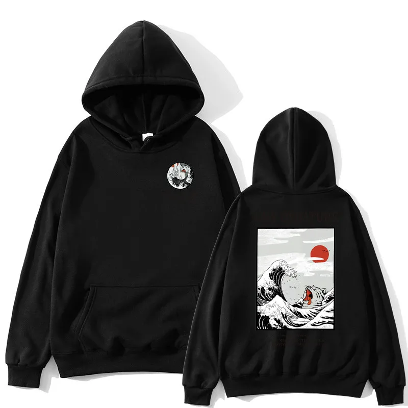 

Hoodie men's women's cat wave print skateboard top Harajuku hoodie sweatshirt one-piece streetwear men's clothing