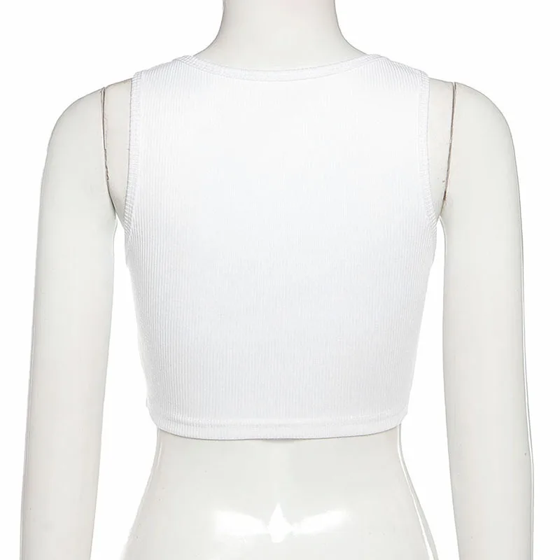 

ALLNeon Y2K Streetwear Gem Graphic White Crop Tops E-girl Vintage Straped Rhinestone Sleeveless Baby Tanks Cute Fashion Outfits