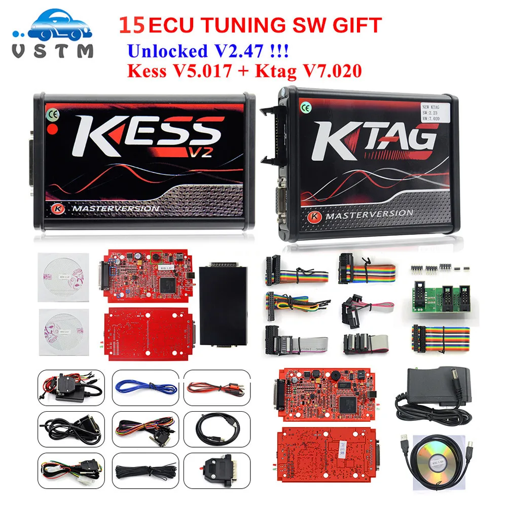 ЕС V2.47 ЕС красный Kess V5.017 OBD2 менеджер Тюнинг Комплект KTAG V7.020 4 светодиодный Kess V2 5,017 K-TAG 7,020 программатор системного блока управления