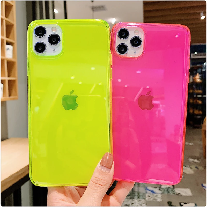 Неоновый флуоресцентный однотонный чехол для iPhone 11 Pro Max мягкий ТПУ прозрачный