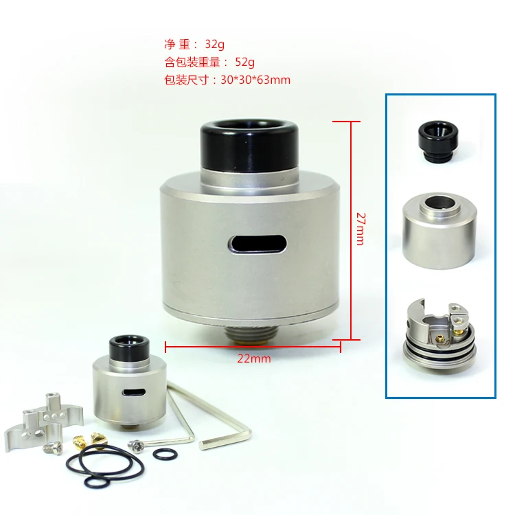 SXK WICK`D RDA MTL 22mm DIY Single Coil Rebuilable Dripping Atomizer 316 Stainless Steel With BF Pin for 510 Squonk Mod | Электроника