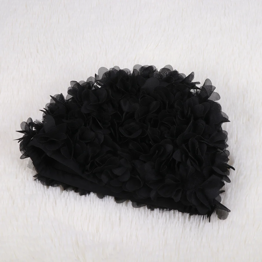 

3D Flower Petals Shaped Swim Cap Fashion Swimming Hat Adults Bathing Cap Black