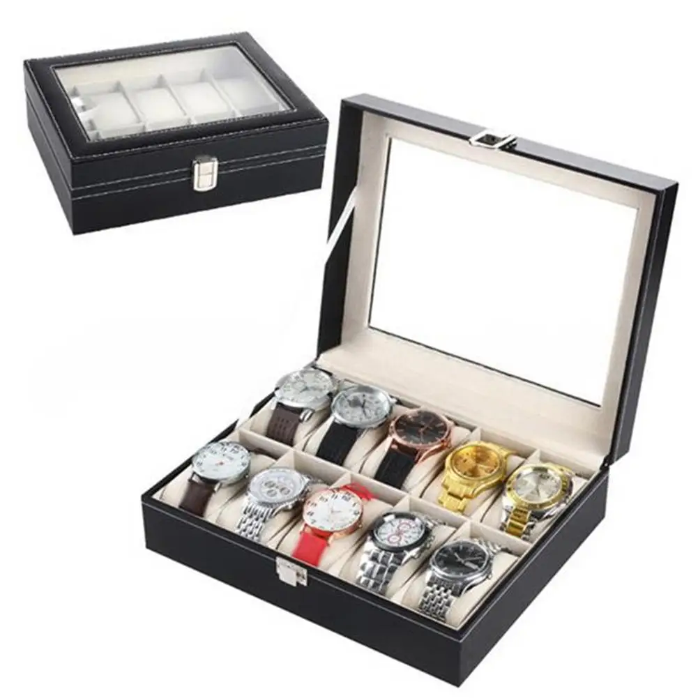 

6/10/12/20 Window Organizer Box Slots PU Leather Grids Quartz Wrist Watches Storage Box Jewelry Display Case Storage Holder
