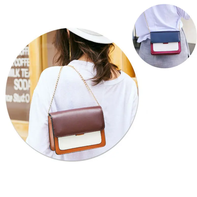 

Women Fashion PU Leather Shoulder Small Flap Crossbody Handbags Fashion matching color small square bagTop Messenger Bags