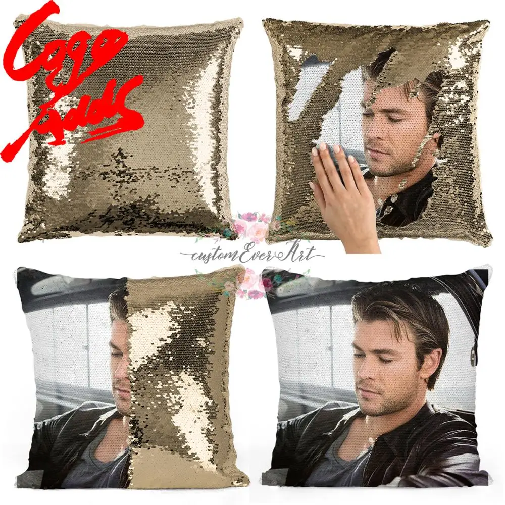 Подушка с блестками Криса хемворта | Наволочка Двухцветная подушка Подарок для