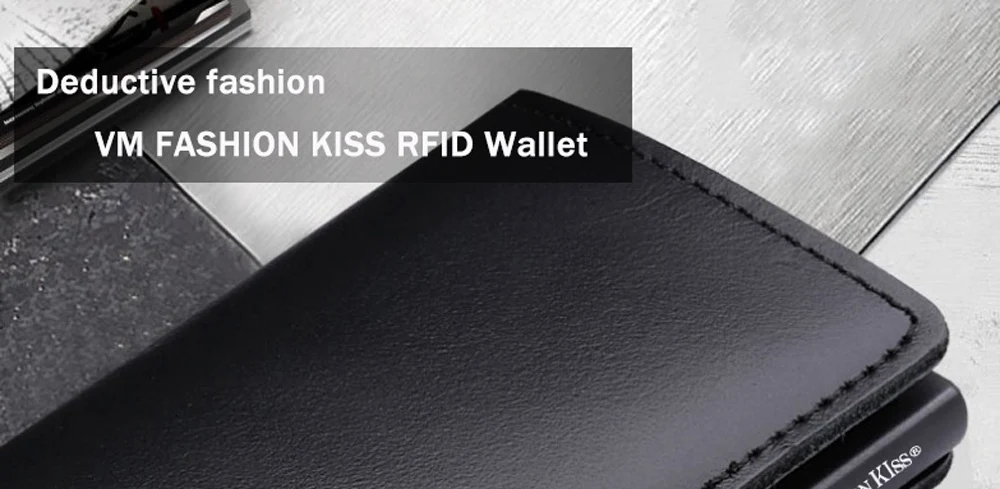 VM FASHION KISS RFID Genuine Leather Minimalist Wallet DIY Metal Aluminum Safe Purse Credit Id Business Card Holder Cardholder