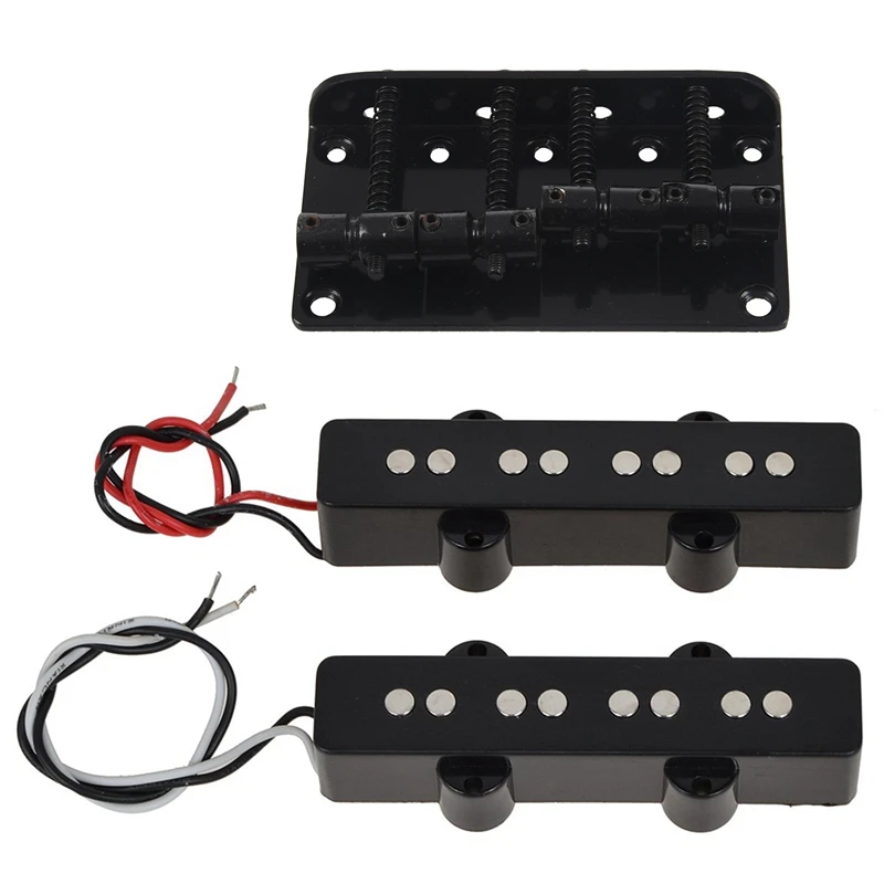 

New 1 set 4 String Vintage Style Bass Hardtail Bridge ,Black & 2pcs Bass Guitar Pickups Open Style Pickups