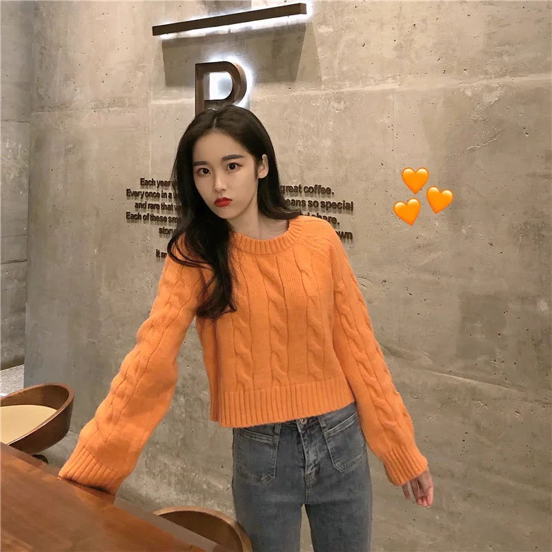 Autumn Winter New Women's Short Pullovers Sweater Twist Knitting Full Sleeve Solid Fashion Vintage Casual Tops T98506D