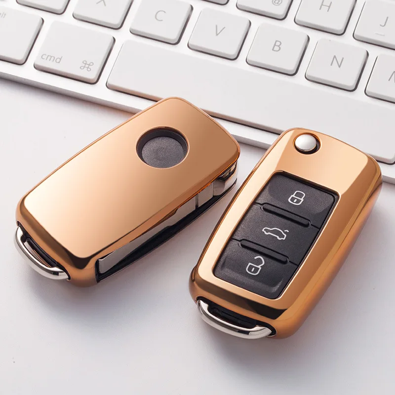 Новый подарочный чехол из мягкого ТПУ с ярким покрытием для ключа VW Jetta Golf Passat Beetle Polo Bora 2/3 кнопки Flip автомобильный корпус аксессуары.