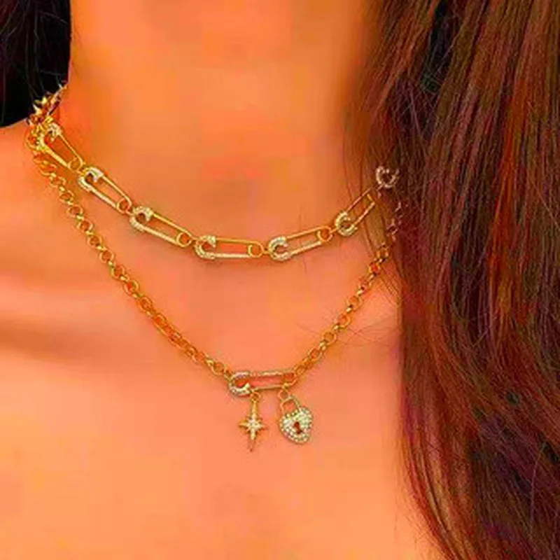 TIMEONLY японская мода двойная слойная Звезда Любовь Сердце Брошь Подвеска Ожерелье