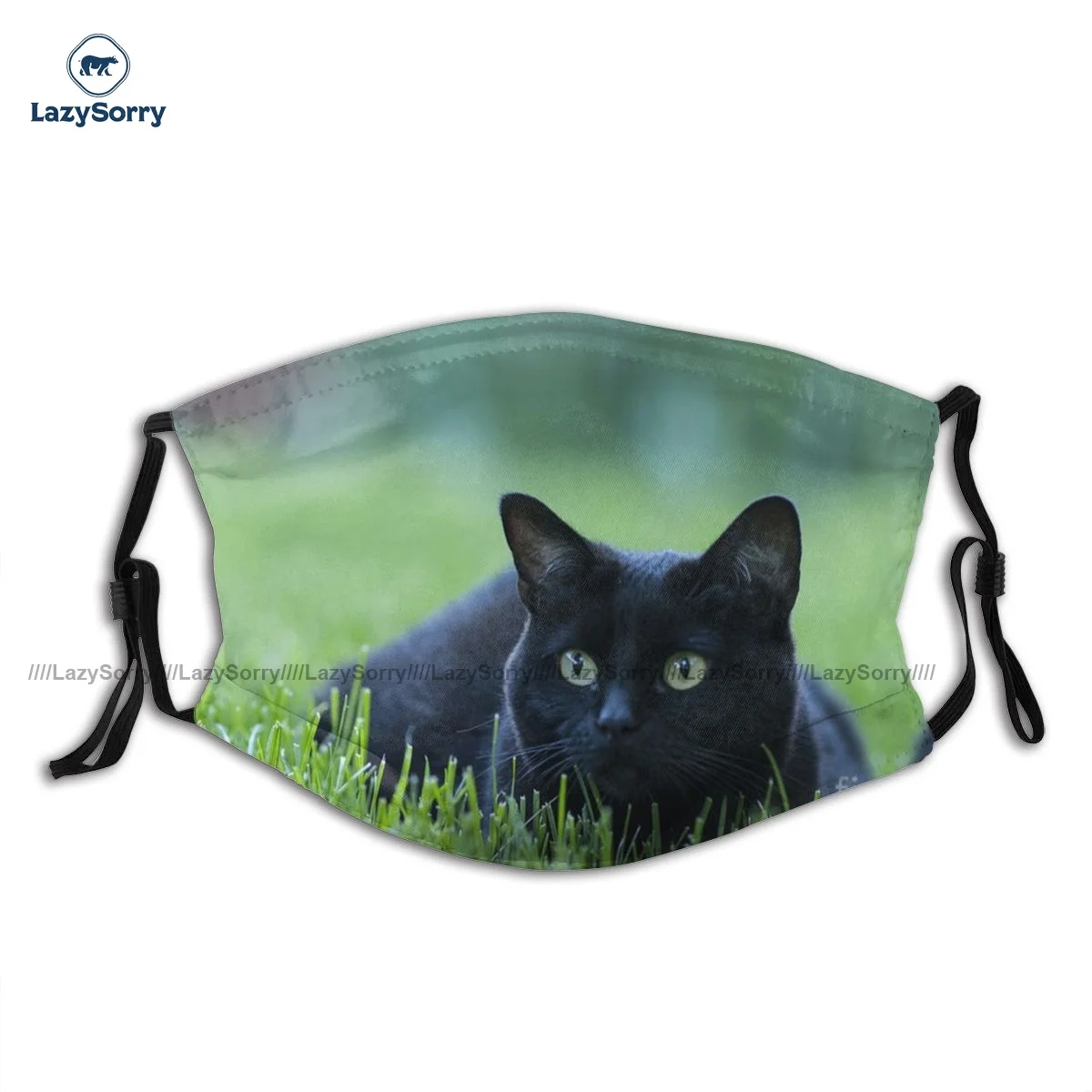 Тканевая маска для лица с фильтром прохладная черная котом моющаяся Прямая