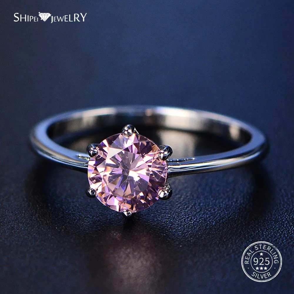 Pink Shipei стерлингового серебра 925 пробы, круглые сапфировые кольца для женщин, изысканные ювелирные изделия, идеально вырезанные круглые драгоценные камни, кольцо обручальное Размер 4-12 - Цвет камня: Pink