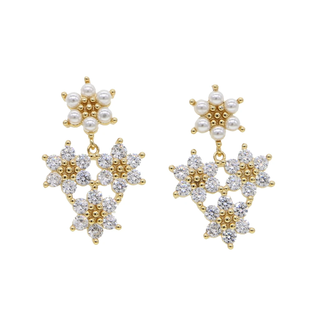 Многоцветные мини серьги с подвеской в виде цветка пресноводным жемчугом для