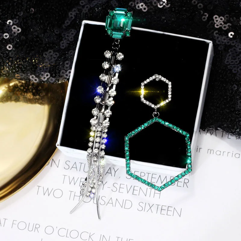 Модные женские Серьги Геометрические зеленые ассиметричные экстравагантные