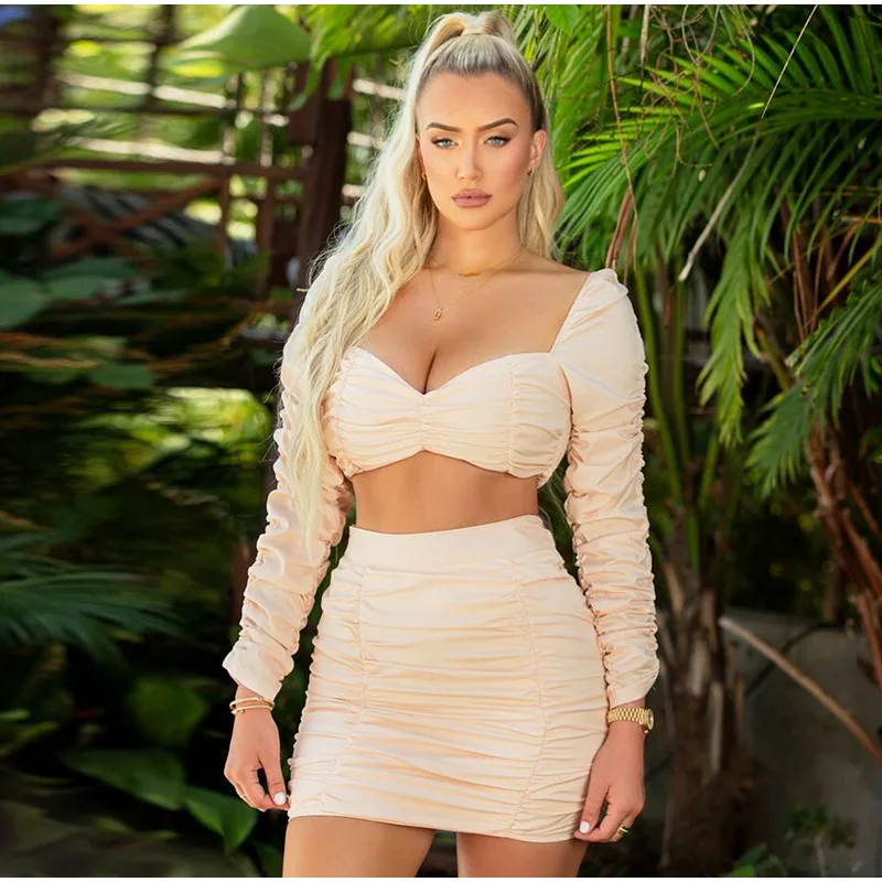 Комплект из двух предметов с юбкой Женский бандажный клубный комплект длинным