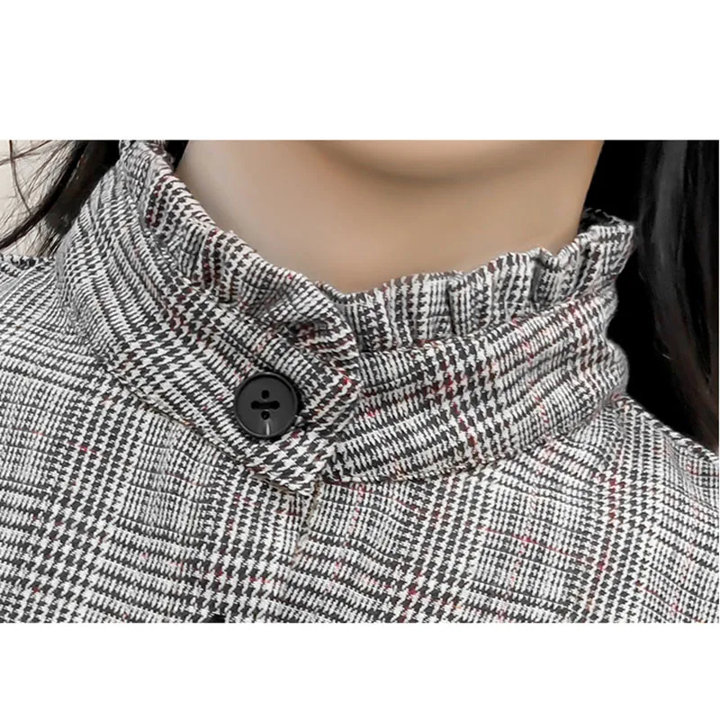 

Fashion High Elastic Waist Vintage Dress A-line Style Autumn and Winter Women Stand Full Sleeve Plaid Dresses Feminino 2 Colors