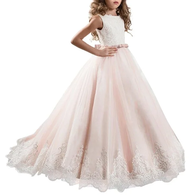 Teenager Bridesmaid Dress For Girls Kids Dresses Children Princess Dress Pageant Girl Party Dress 10 12 Years Dropshipping - Цвет: Peach