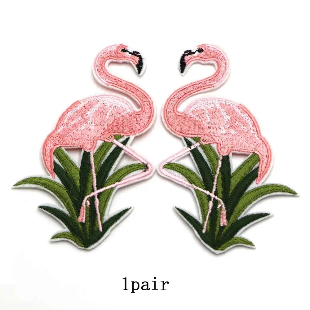 Изысканные вышитые патчи в виде фламинго для одежды железная нашивка на ткани