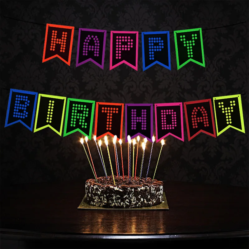 

1set Happy Birthday Fluorescent Banner For Birthday Party Decoration Round Star Luminous Bunting Baby Shower Supplies