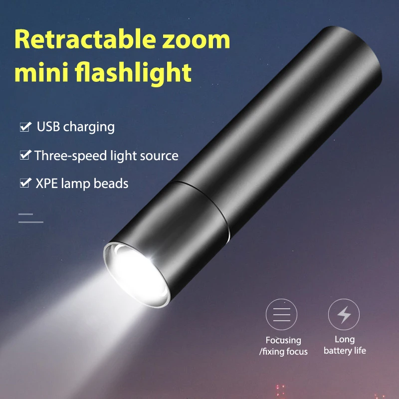 

Super Bright Mini Light 3 Modes USB Rechargeable Mini Flashlight with Build
