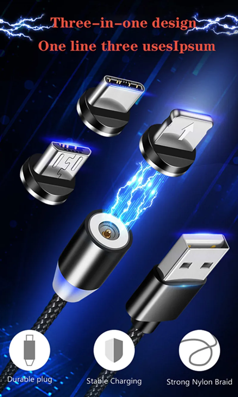 Магнитный кабель USB для быстрой зарядки кабель usb type C Магнитный кабель для зарядки данных Micro USB кабель для мобильного телефона USB шнур