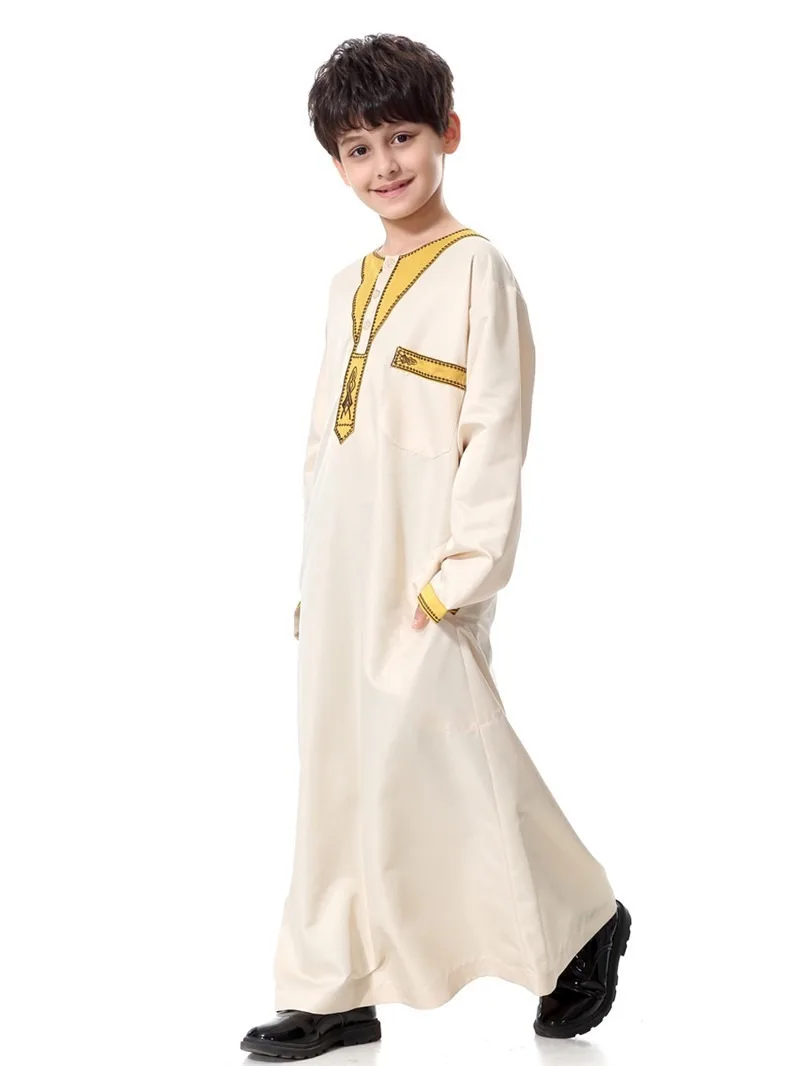 Fashion Polyester thobe for men muslim clothing children kaftan kids abaya