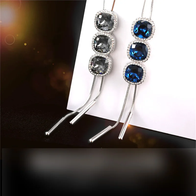 Модный светло-серый темно-синий прозрачный камень серьги-капли женское