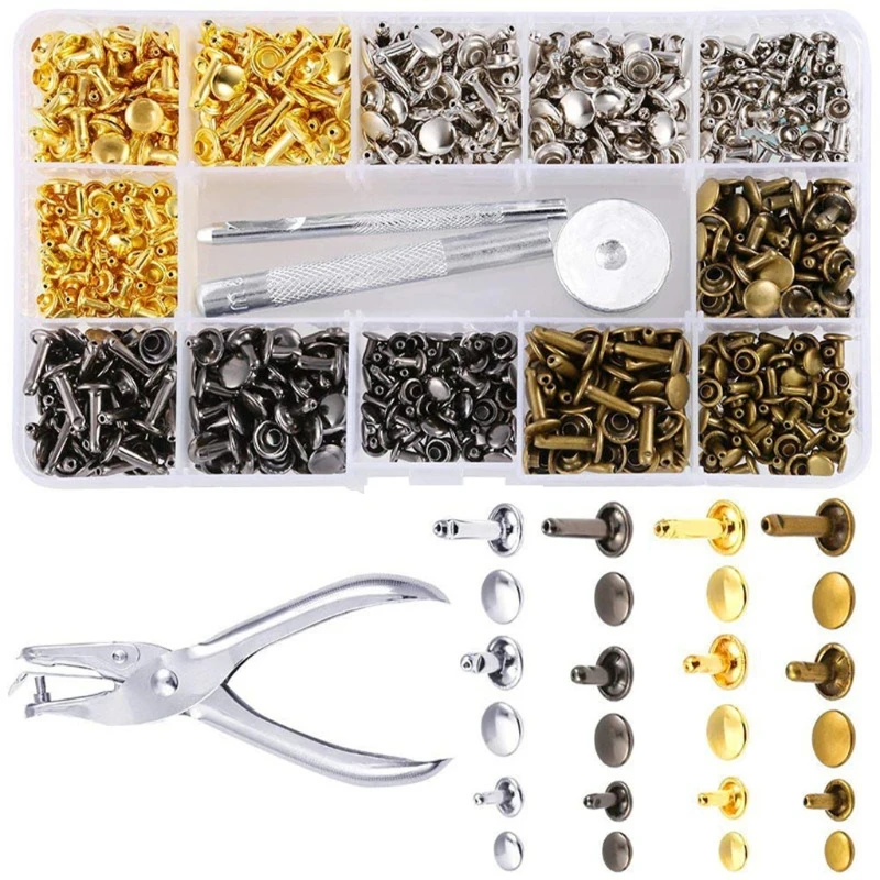 

360 Sets Copper Leather Rapid Rivets Double Cap with Setting Tool Kit Handmade 517E