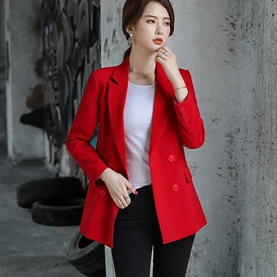Red Blazer Для женщин однобортный однотонный Блейзер Женский пальто трех до двенадцати лет Модные Пиджаки Верхняя одежда высокого качества, куртки, 5XL - Цвет: Red Blazer