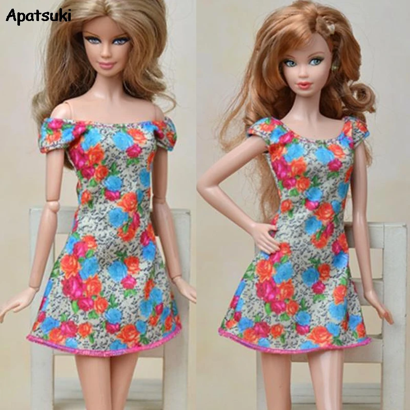 С цветочным принтом вечерние платья для куклы Барби одежда с открытыми плечами