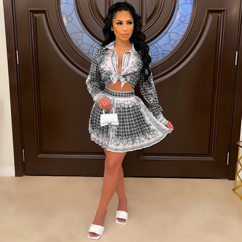 

Новинка, популярный комплект TNNAOFF из двух предметов с принтом для женщин, рубашки с длинным рукавом и пуговицами, сексуальная женская одежда...