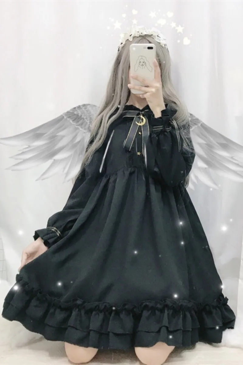 

Gothic Lolita Dress Soft Sister Women Vintage Dark Cute Bow Moon Ruffled Tea Party Dress Victorian Sweet Princess Fairy Clothes
