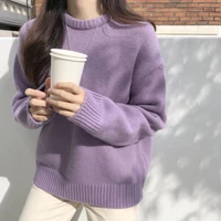 purple round neck sweater women loose student korean fashion autumn winter clothes new knit sweater long sleeve top outer wear