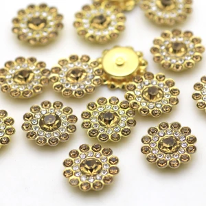 crystal yellow 20 шт. круглые стразы в форме цветка, стразы с плоской задней частью, Золотая основа с установкой, сделай сам, одежда, платье - Цвет: crystal yellow