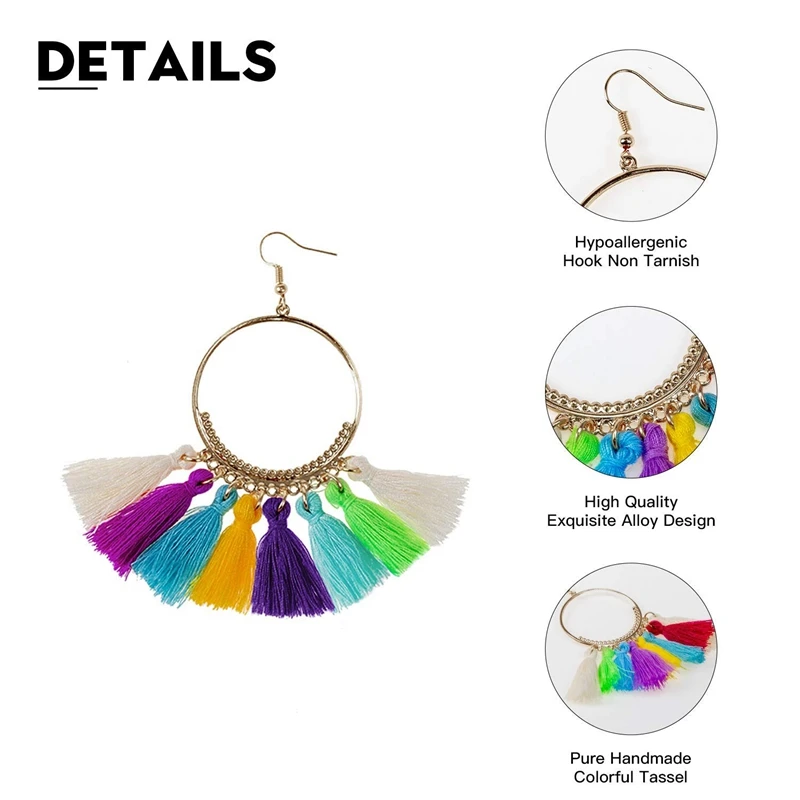 Серьги с кисточками для Женщин Модные Разноцветные серьги-подвески бахромой