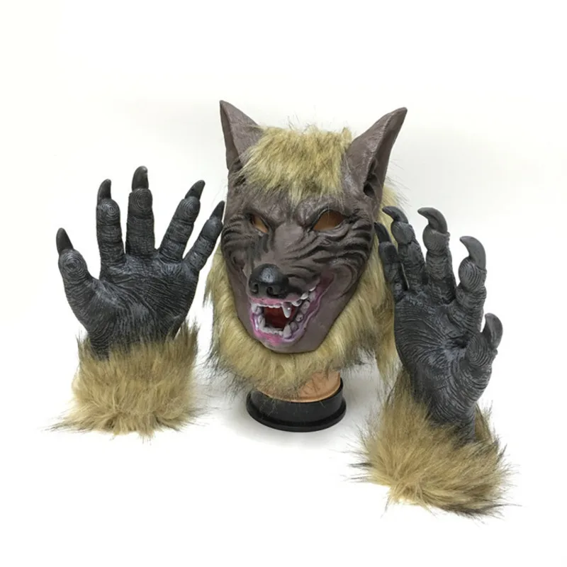 Horror Wolf Masks Wolf Gloves Vinyl Cosplay Animal Creepy Scary Devil Costume Adults Children Halloween Masquerade Party Props